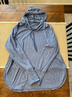 Athleta Heathered Blue Hooded Pullover size XL
